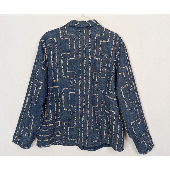 Vintage Coldwater Creek XL Jacket Denim Quilted Floral Embroidered Sequins Boho - Picture 2 of 8